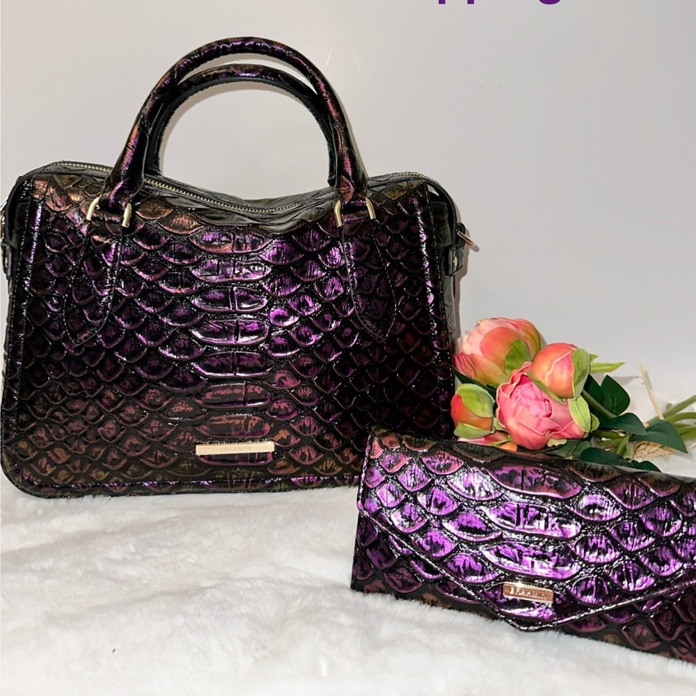 Brahmin Micaela satchel and Veronica wallet set in passion purple excelsior